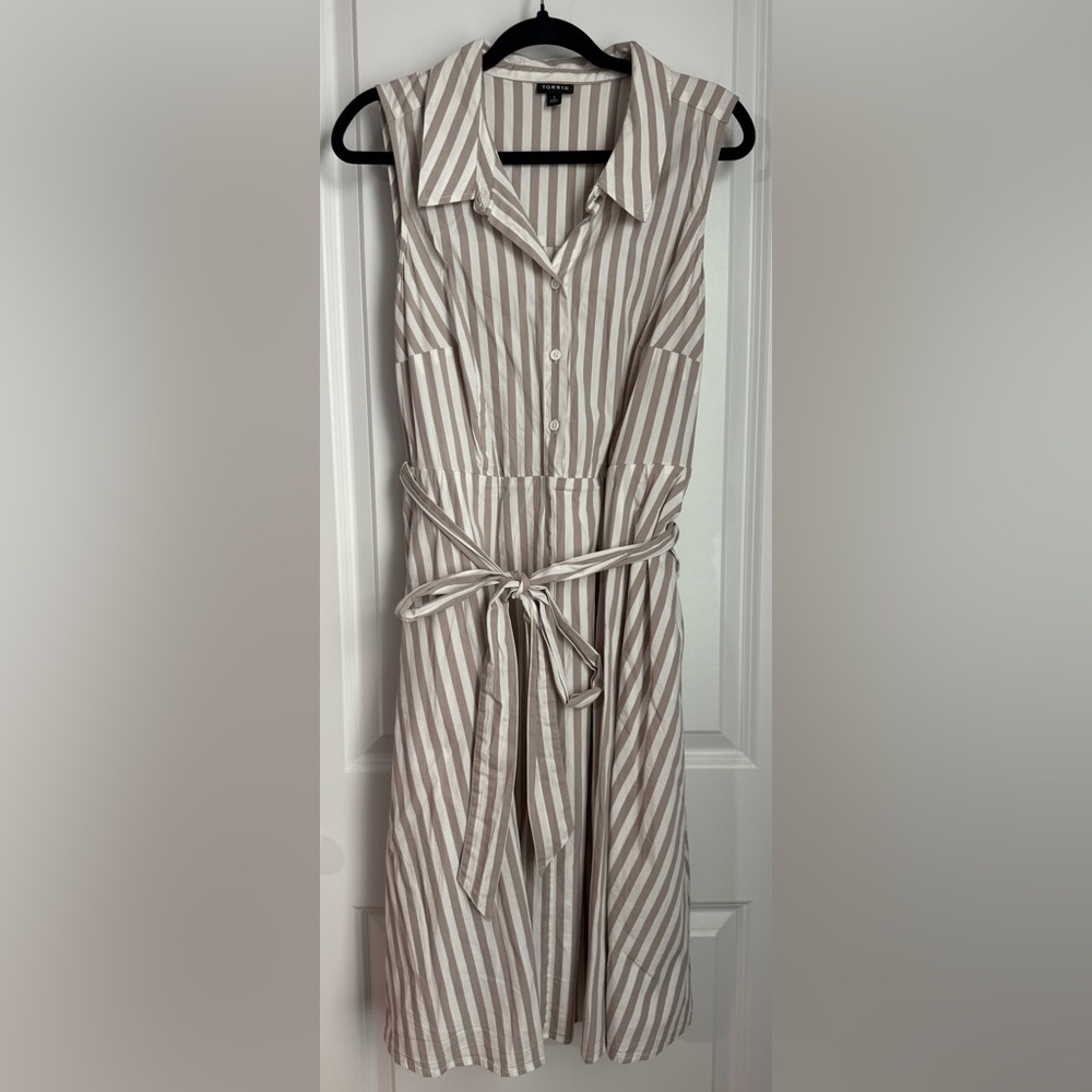 Torrid Beige Striped Sleeveless Dress